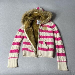 Victoria’s Secret PINK Vintage 1986 Striped Fur-Lined Knitted Coat Jacket